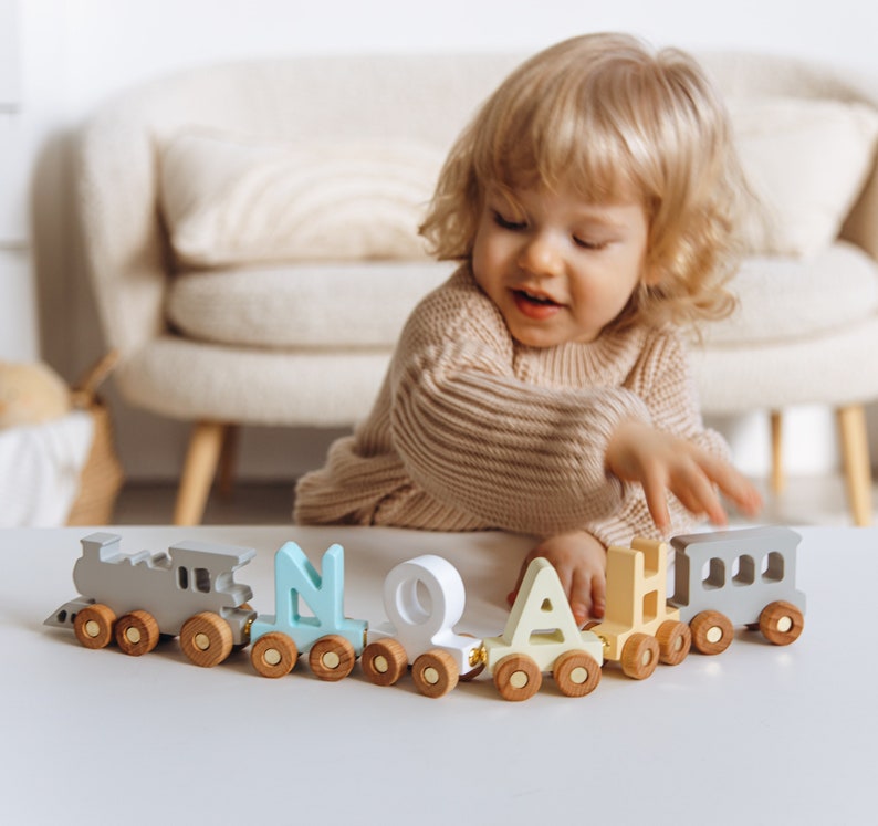 Personalized Train With Name Color Letter Train 1st Birthday Boy Gift Activity Toy Train Kids Toys Nursery Decor Custom Baby Shower Gift image 1
