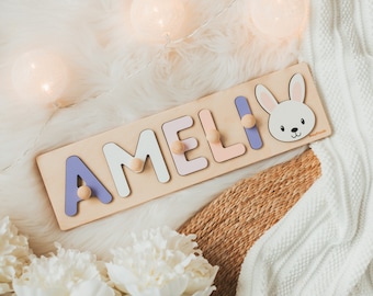 Name Puzzle With Animals, Easter Gifts For Kids, Baby Girl Gift Personalized, Montessori Toy 1 Year Old, Wooden Toys For Toddlers