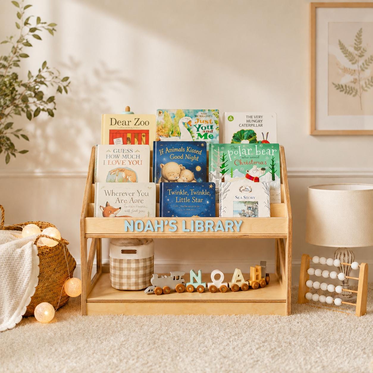 Personalized Wooden Kids Bookshelf, Custom Name Book Display, Toddler Reading Nook