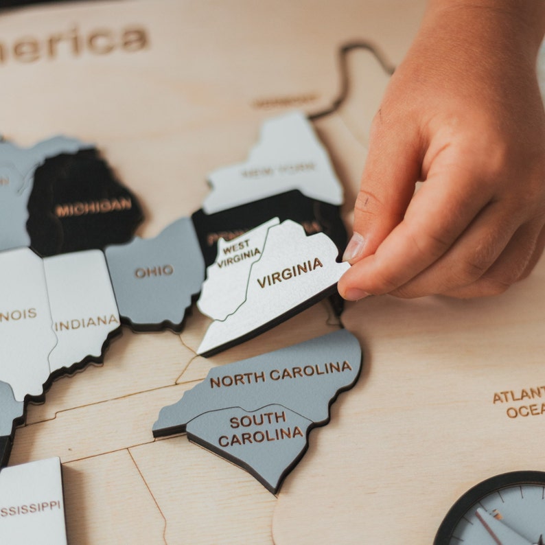 United States Wood Puzzle US Map for Kids Wooden - Etsy
