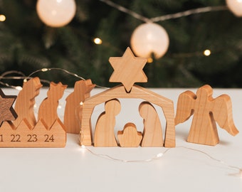 Reusable Advent Calendar. Wooden Nativity Set. Christmas Countdown. Christmas Decoration. Nativity Scene. Christmas Gift. Advent Activity.