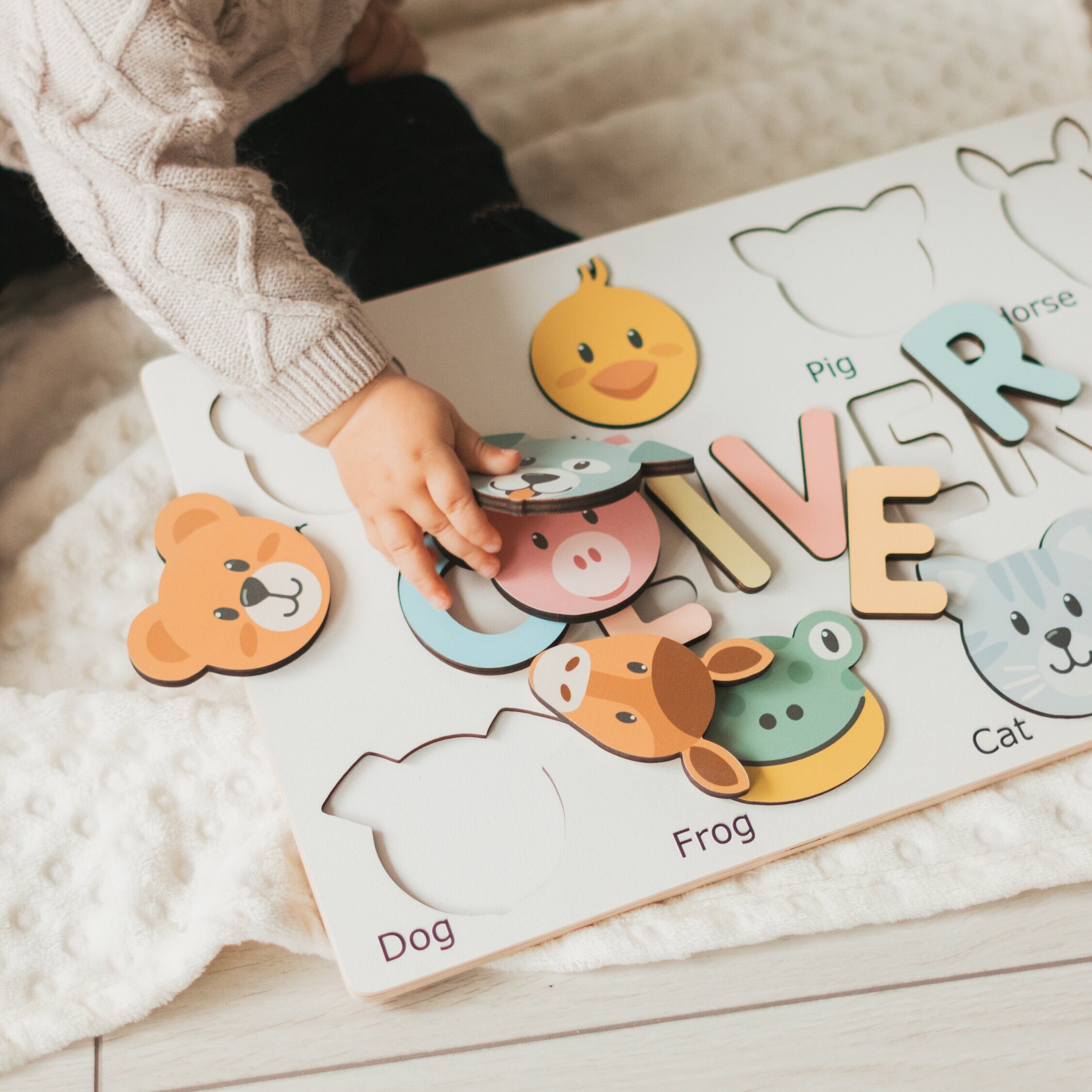 Personalized Name Puzzle with Animals Baby Toddler Kids Etsy