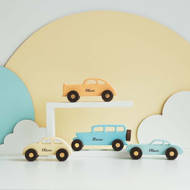 Toy Cars Set Personalized Baby Boy Gift Wooden Sensory Toys Etsy