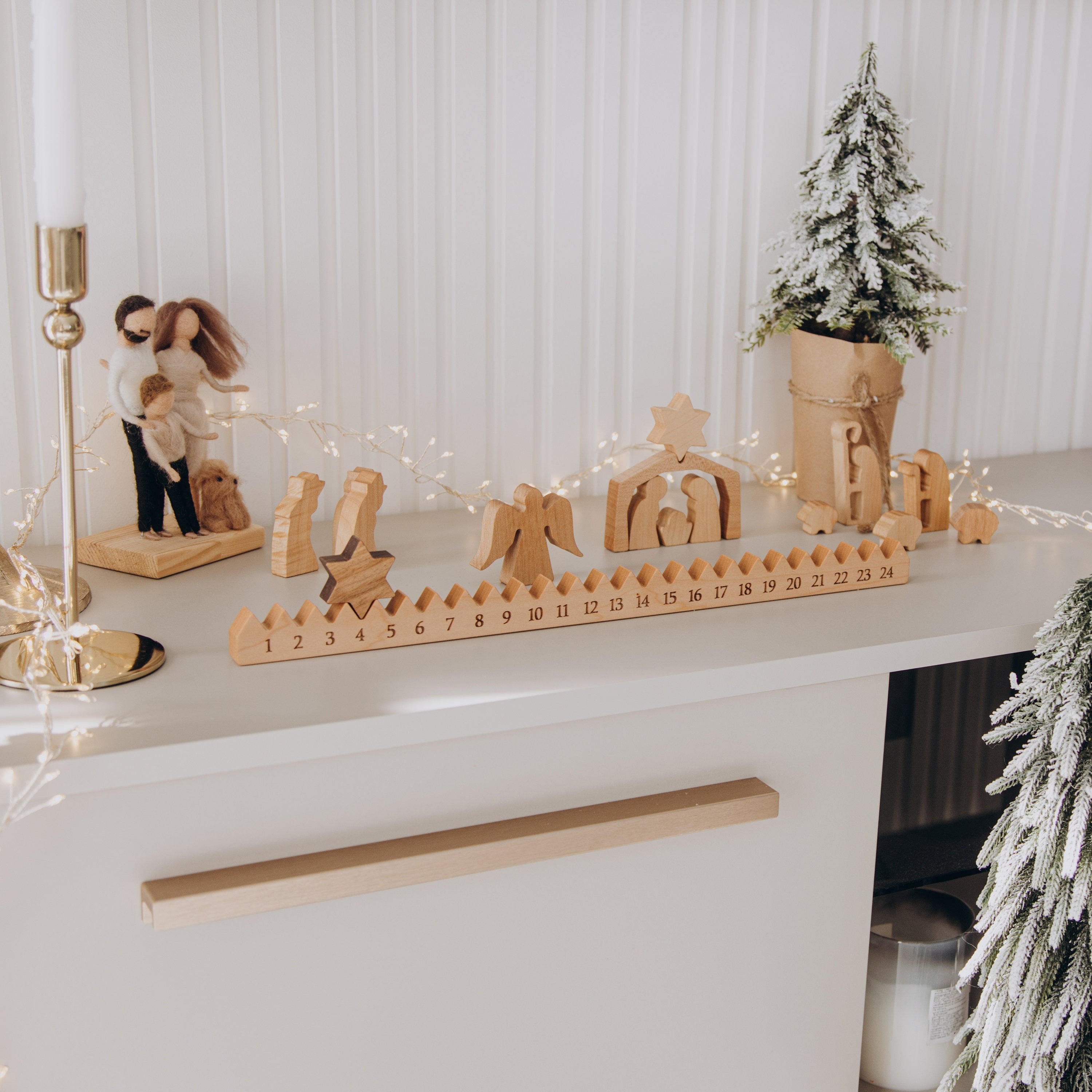 Reusable Advent Calendar For Kids and Adults. Holiday Home Decor. Christmas Countdown. Wooden Nativity Scene Figurines Set. Christmas Gifts.