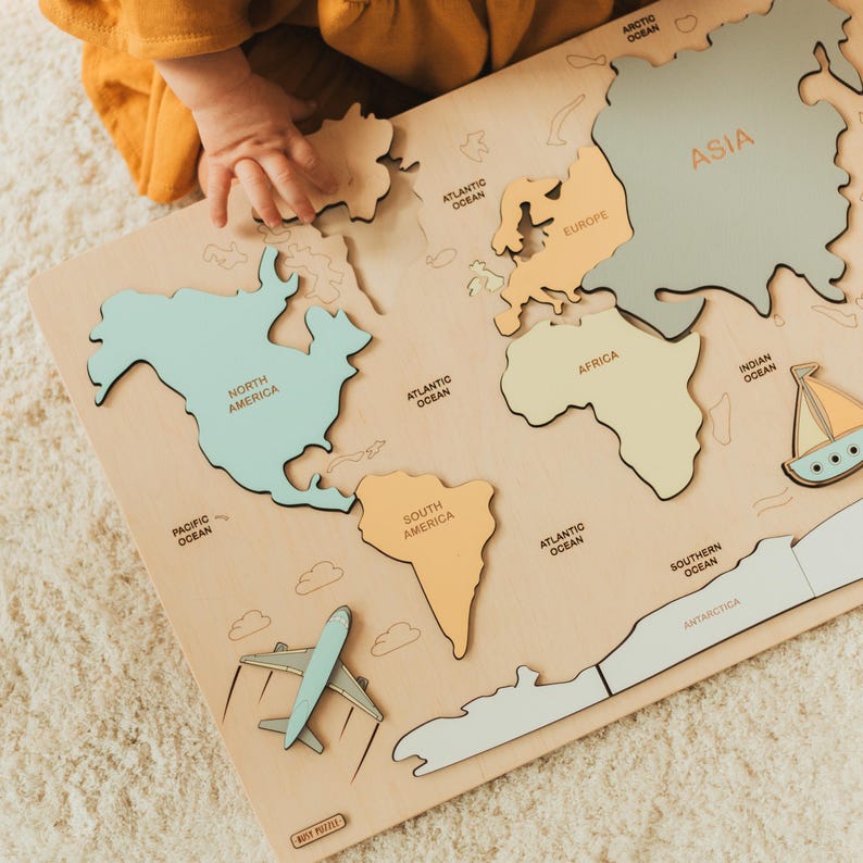 Contient Pieces READY to Ship World Map Puzzle for Kids Gift Educational Puzzle for ...