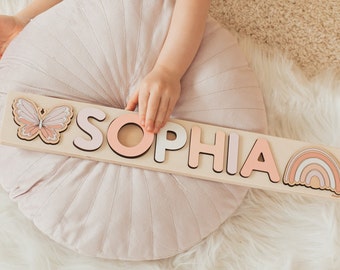 1st Birthday Name Puzzle Custom Gifts For Kids Wooden Name Puzzle Pastel Room Decor Montessori Toys 1 Year Old Newborn Gift Baby Shower Gift