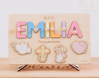 Christening Gift For Girl. Baptism Name Puzzle. Personalized Baby Gift. Keepsake Dedication Board. Religious Gifts For Kids. Newborn Gift.