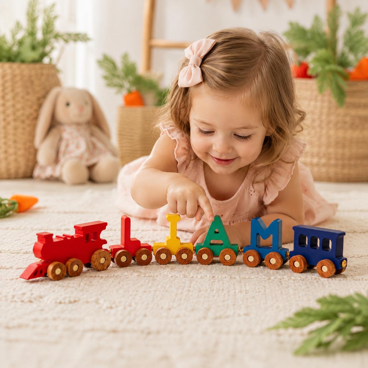 Custom Wooden Letter Train, Colorful Toddler Toy, Birthday Gift for Kids