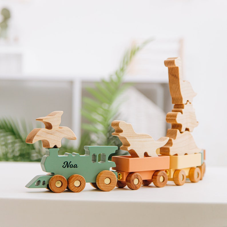 Rainbow Train With Name. Additional Set of Animals. Wooden Toys For Kids. Personalized Baby Boy Gift. Fidget Toddler Toy. 1st Birthday Gift. image 3