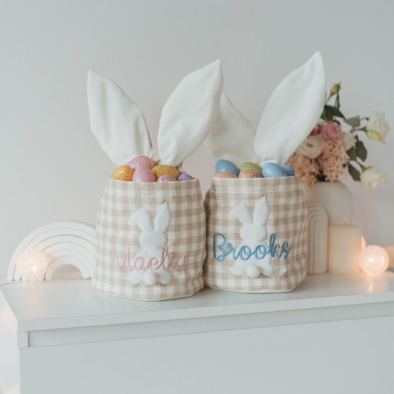 Personalized Easter Basket. Custom Embroidered Easter Bunny. Kids Easter Basket. Baby Girl And Boy Basket. Egg Basket For Easter Activities. image 1