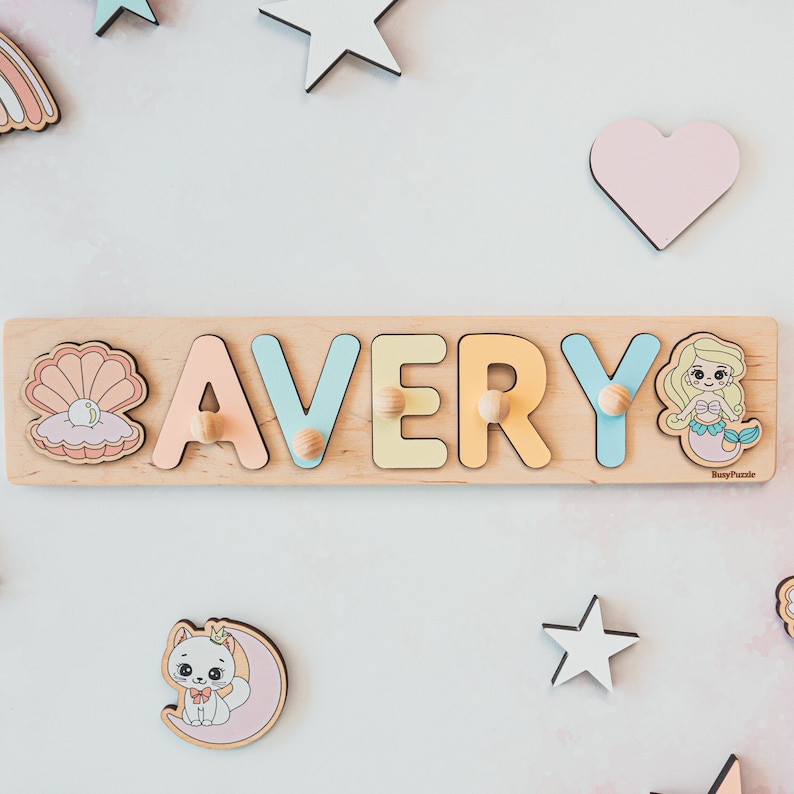 Natural Wooden Puzzle Baby Name Puzzle with Pegs Custom Gifts For Kids 1st Birthday Montessori Toys Premium Quality Toy Nursery Decor image 1