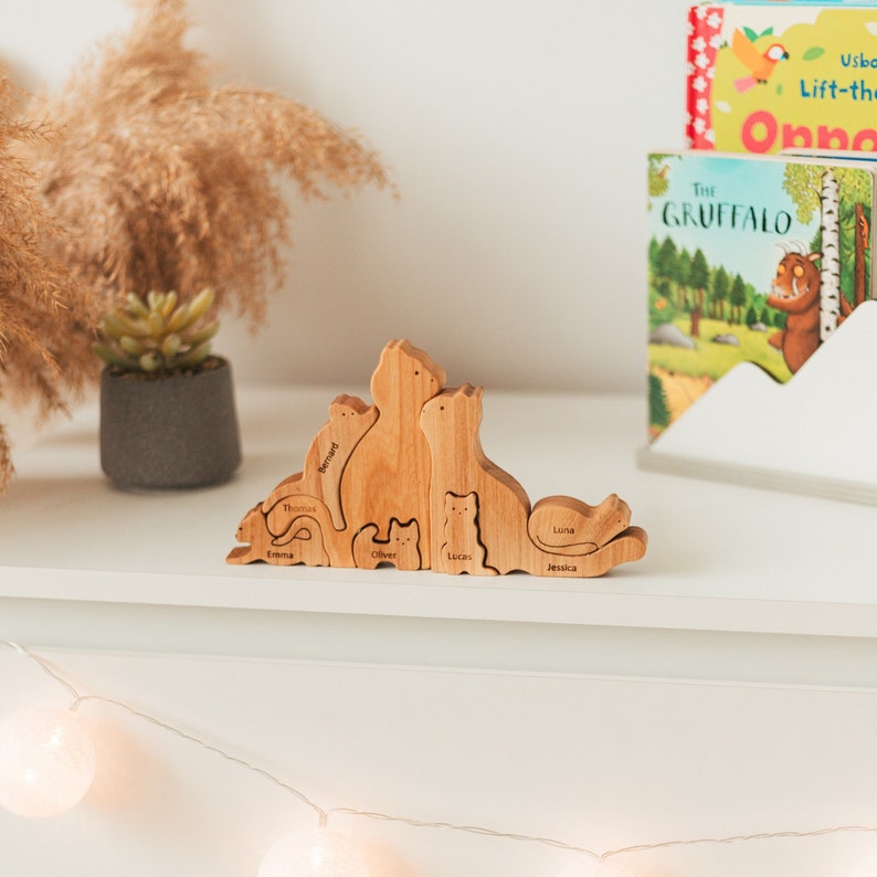 Personalized Stacking Cats Housewarming Family Gifts Wooden image 1