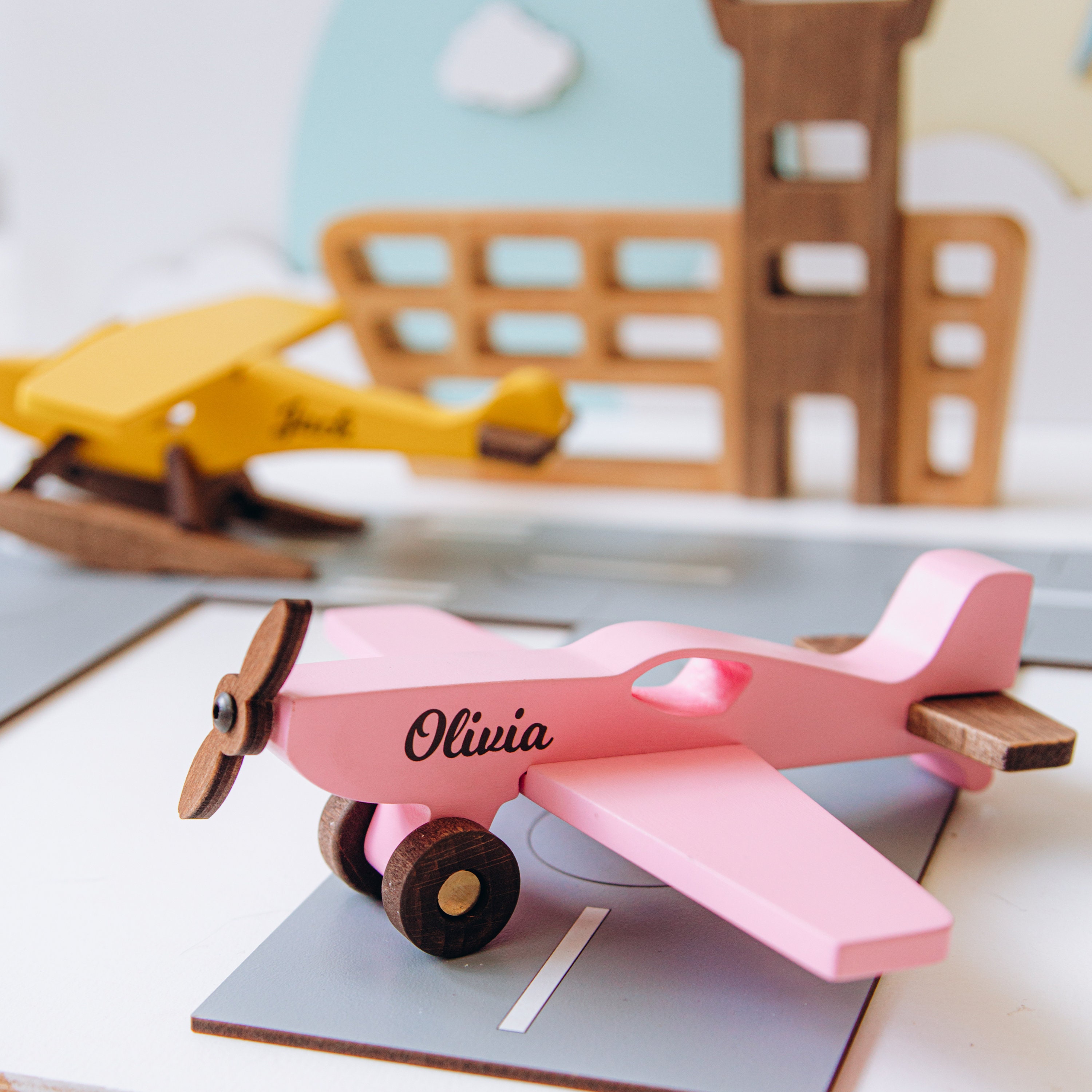 Avion En Bois Personnalisé Avec Prénom Pour Enfant | Jouet Avec Animaux | Cadeau Anniversaire Ou Noël