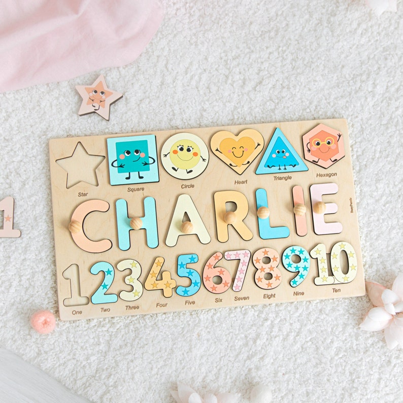 Funny Name Puzzles For Toddlers. Educational Toy 2 Year Old. Baby Girl Easter. Personalized Gift For Kids. Montessori Shapes And Numbers. image 1