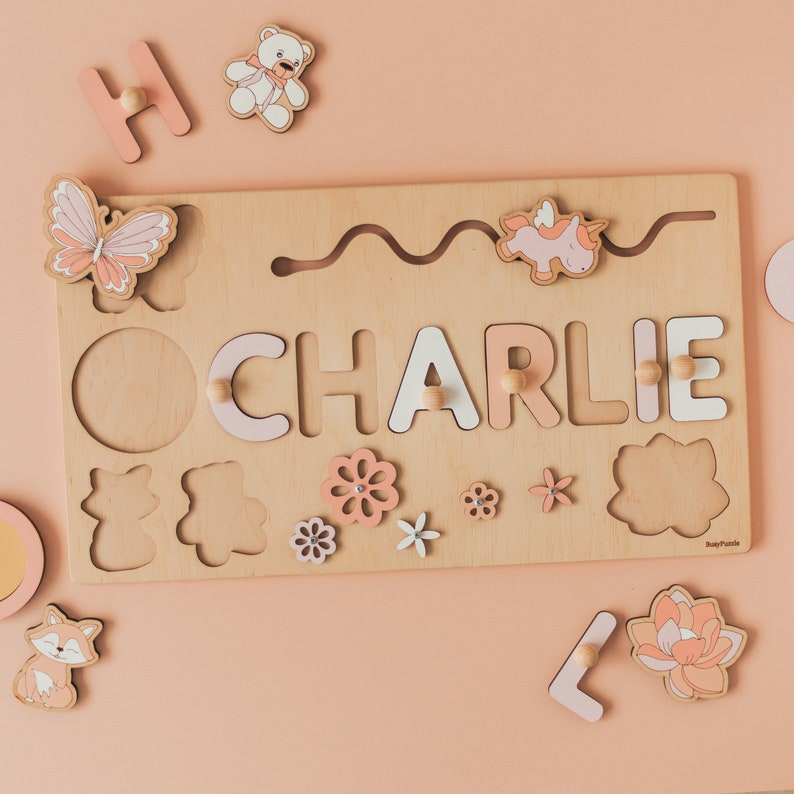 Baby Busy Board, Montessori Toys, Name Puzzle Toddler, Personalized Gifts, 2 Years Old Girl, Birthday Gifts For Kids, Sensory Board image 2