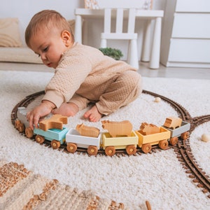 Freight Train With Dinosaurs Wooden Toys For Toddlers Dino Birthday Gift For Kids Sensory Toys Baprtism Gifts Montessori Preschool Toys image 3
