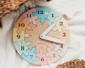 Montessori Clock For Kids, Educational Toys, Nursery Decor, Wooden Toddler Clock Puzzle, Fine Motor Skills, Preschool Toys, Baptism Gifts