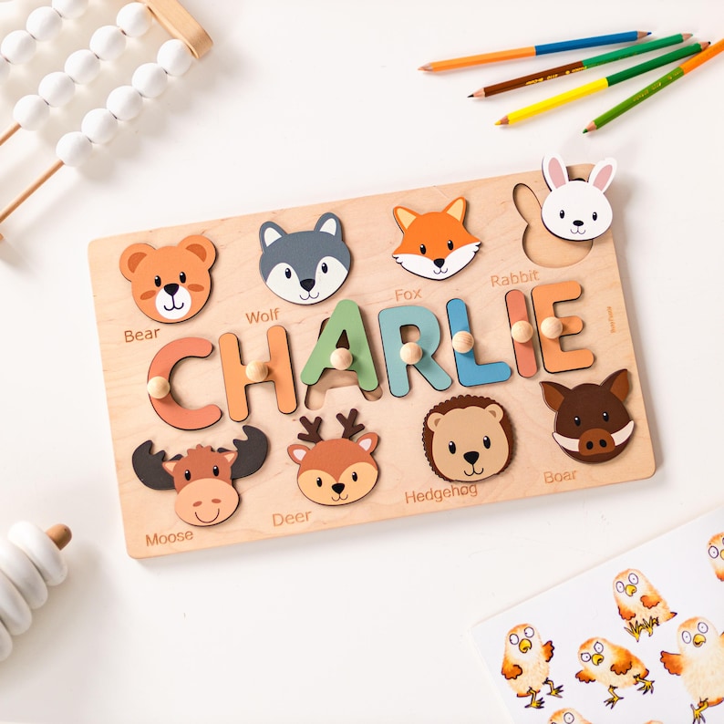 Baby Girl Name Puzzle, Personalized Puzzle With Farm Animals, 3 Years Old, Christmas Gifts For Kids, Wooden Toddler Toys, Montessori Board image 7