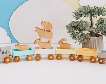 Handmade Wooden Train Additional Set of Animals Personalized Baby Boy Gift 1st Birthday Boy Toddler Wooden Toys Sensory Toys Baby Gift