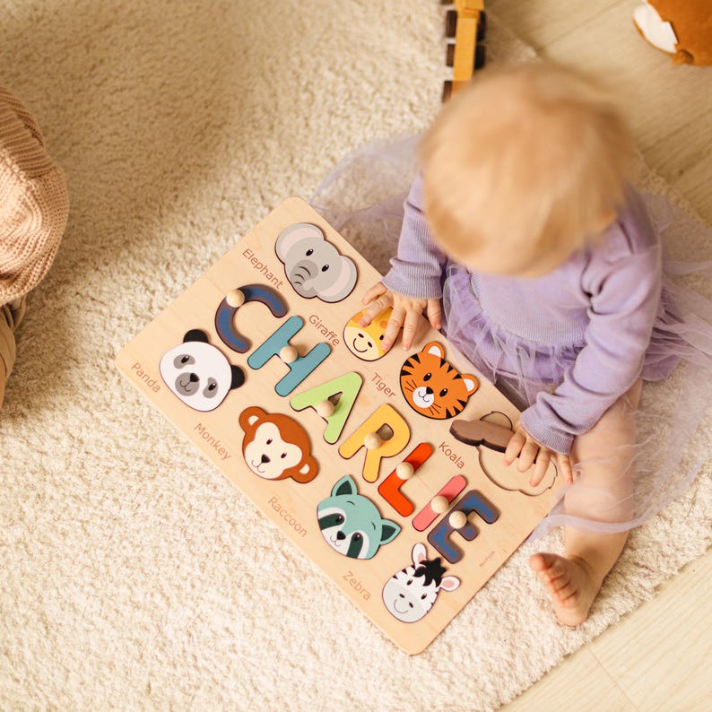 Baby Girl Name Puzzle, Personalized Puzzle With Farm Animals, 3 Years Old, Christmas Gifts For Kids, Wooden Toddler Toys, Montessori Board image 11