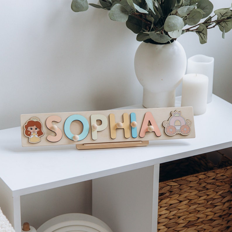 Full Name Puzzle Baby and Toddler Toys Personalized Wooden Puzzle Custom Name Baby Shower Gift Toddler Name Toys Montessori Toys image 2