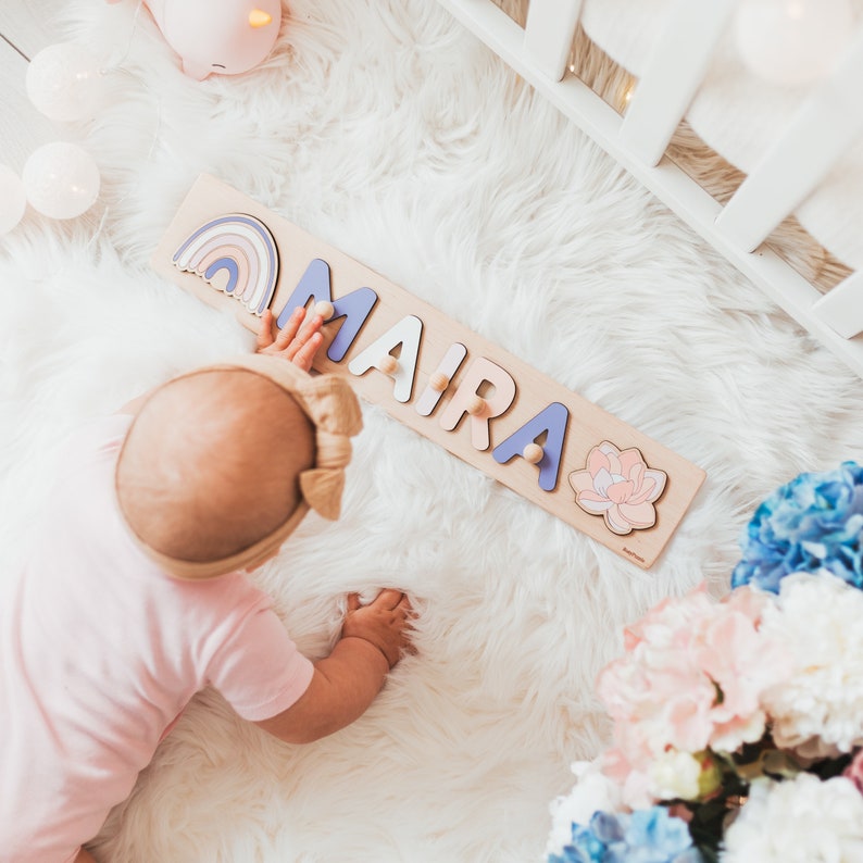 Name puzzle with additional elements, Personalized baby gifts, Wooden toddler toys, 1st Birthday, Baby shower, Christening, First Easter image 3