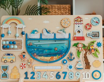 Busy Board XXL Ocean Maxi Board With Magnet Montessori Board For Toddlers Busy Board Ocean Nursery Decor Baby Toys