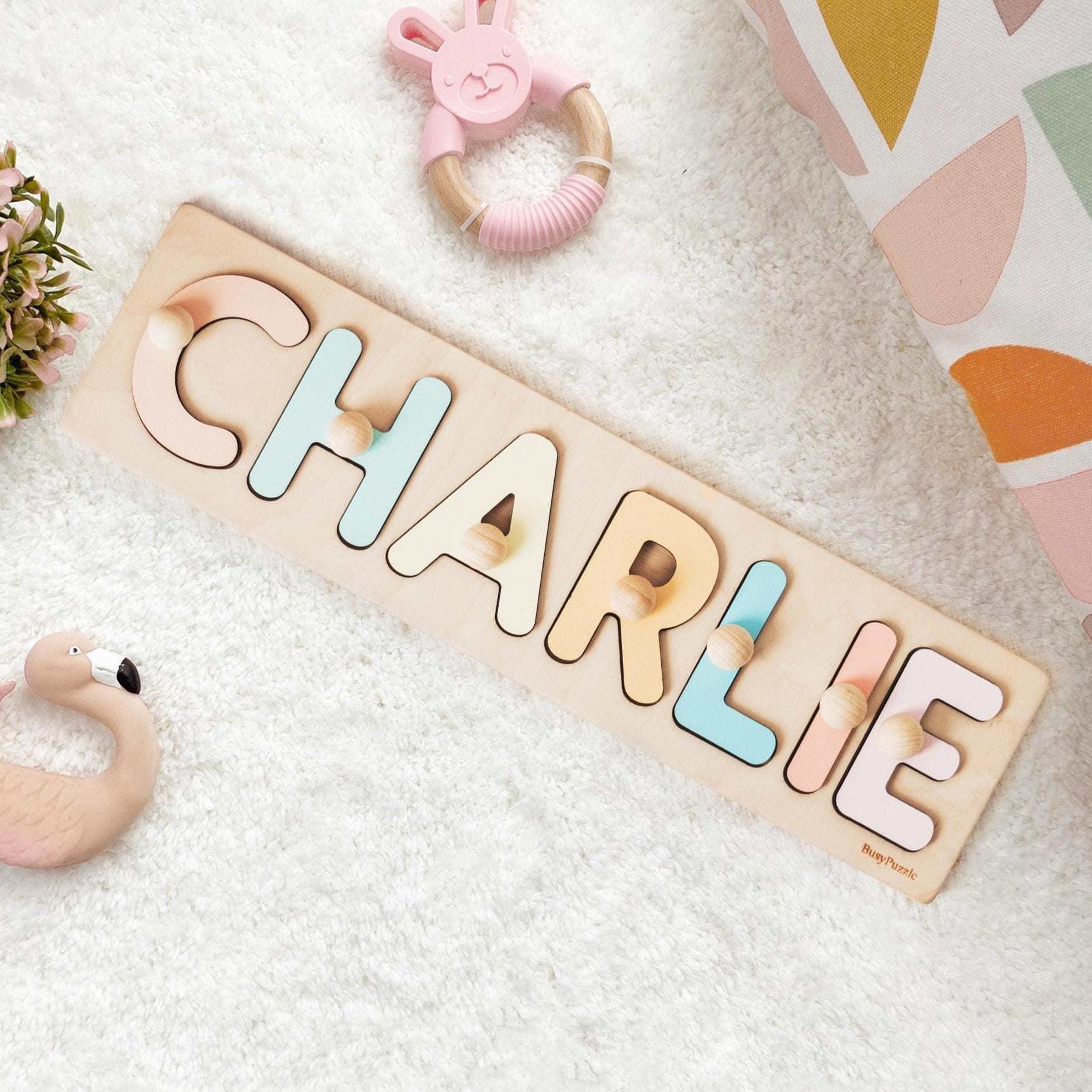 Personalized Name Puzzle With Pegs | New Baby Gifts | 1st Birthday Gift | First Birthday Baby Girl Gifts | Toddler Gift | Easter Baby Gift