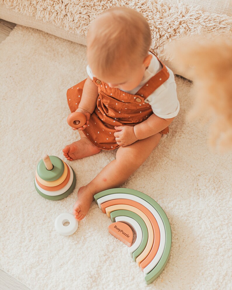 Baby Nursery Decor Khaki Ring Stacker Wooden Baby Toy Etsy