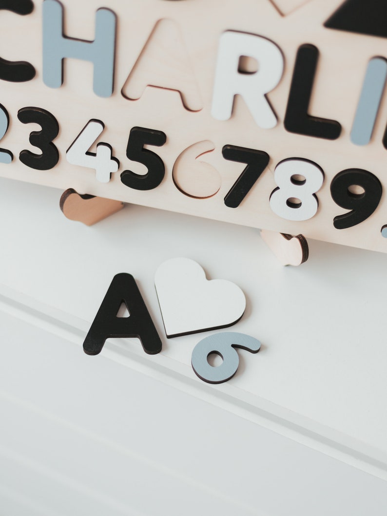 Wooden Name Puzzle With Shapes and Numbers Puzzle With Pegs Etsy