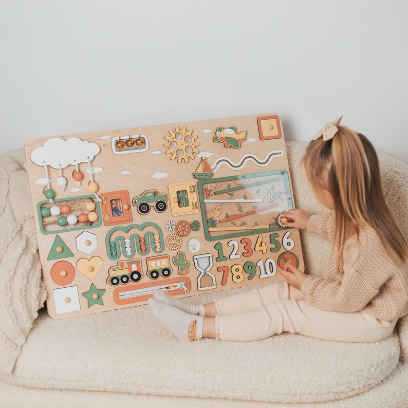 Creative Wooden Busy Board for Girls Maxi Busy Board For Toddler Montessori Activity Toy Birthday Gift for Kids Fidget Toy Nursery Decor image 5
