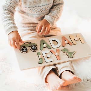 Name puzzle with additional elements, Personalized baby gifts, Wooden toddler toys, 1st Birthday, Baby shower, Christening, First Easter image 6