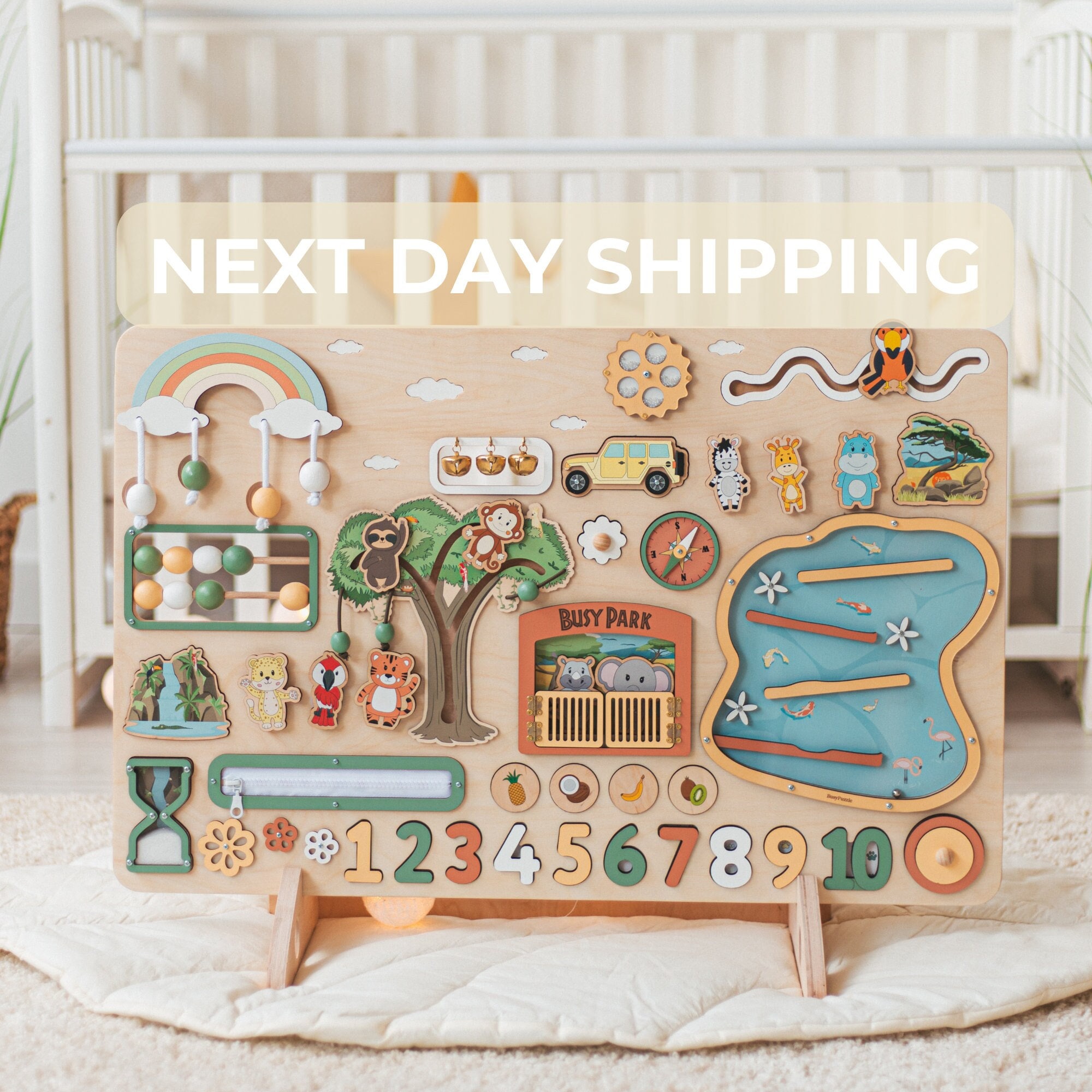 Large Safari Busy Board READY TO SHIP Fidget Toy For Kids Best Birthday Gift 1 2 3 Year Old Wood Montessori Board More designs in the store!