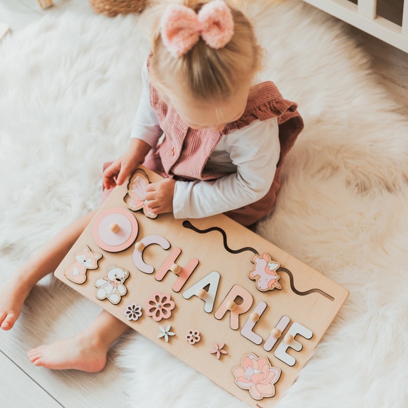 Busy Board For Toddler Girl Wooden Montessori Toy For Kids Baby Name Puzzle Personalized Birthday Gift First Christmas Gift For Kids image 1