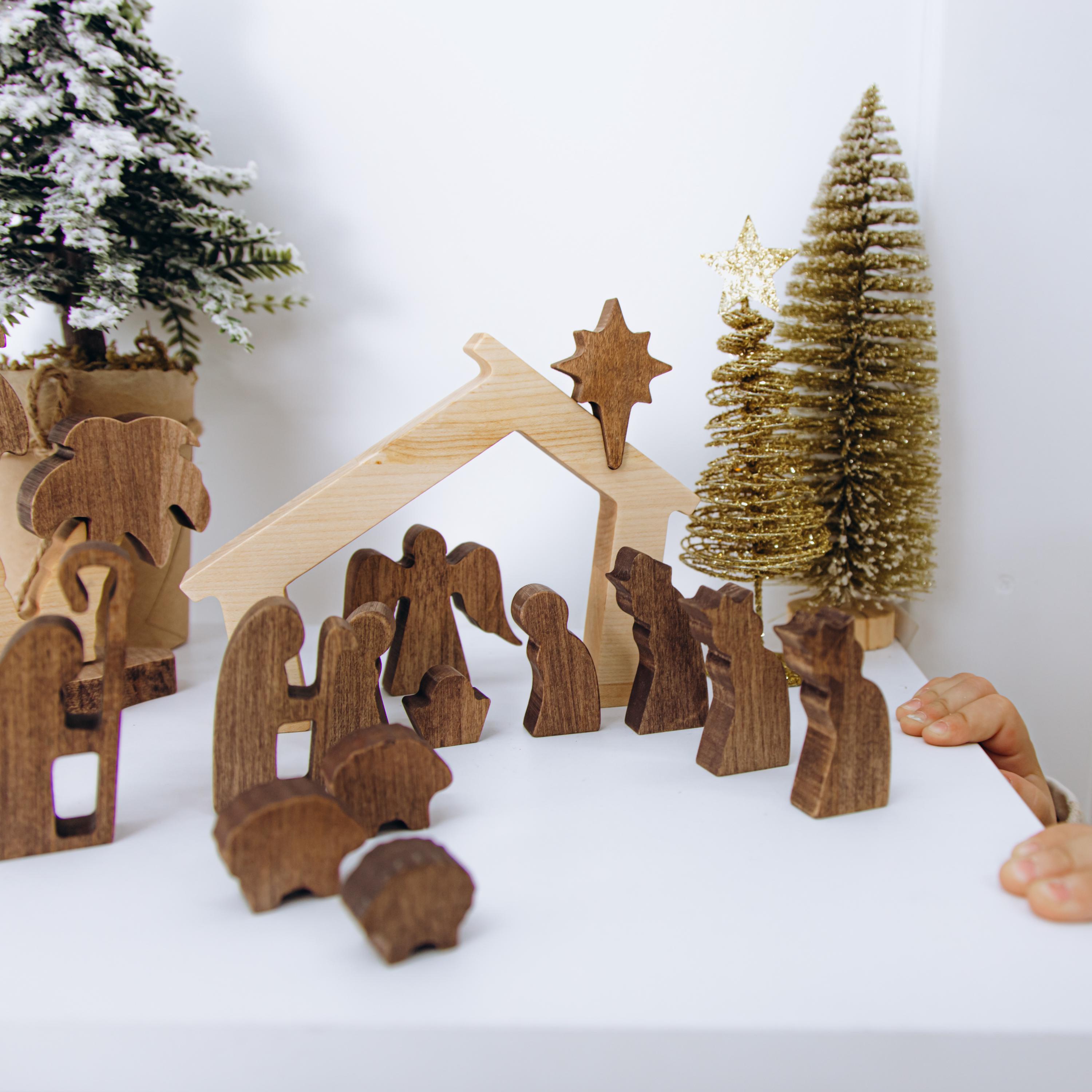 Decorazioni Natalizie In Legno Presepe - 20 Pezzi Con Corde, Scene Natività Per Albero