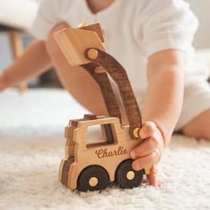 Wooden Toy Excavator. Collect Construction Cars. Personalized Birthday Boy Gift. Fidget Toys For Toddlers. Sensory Toys For Kids. Baby Toys. image 5