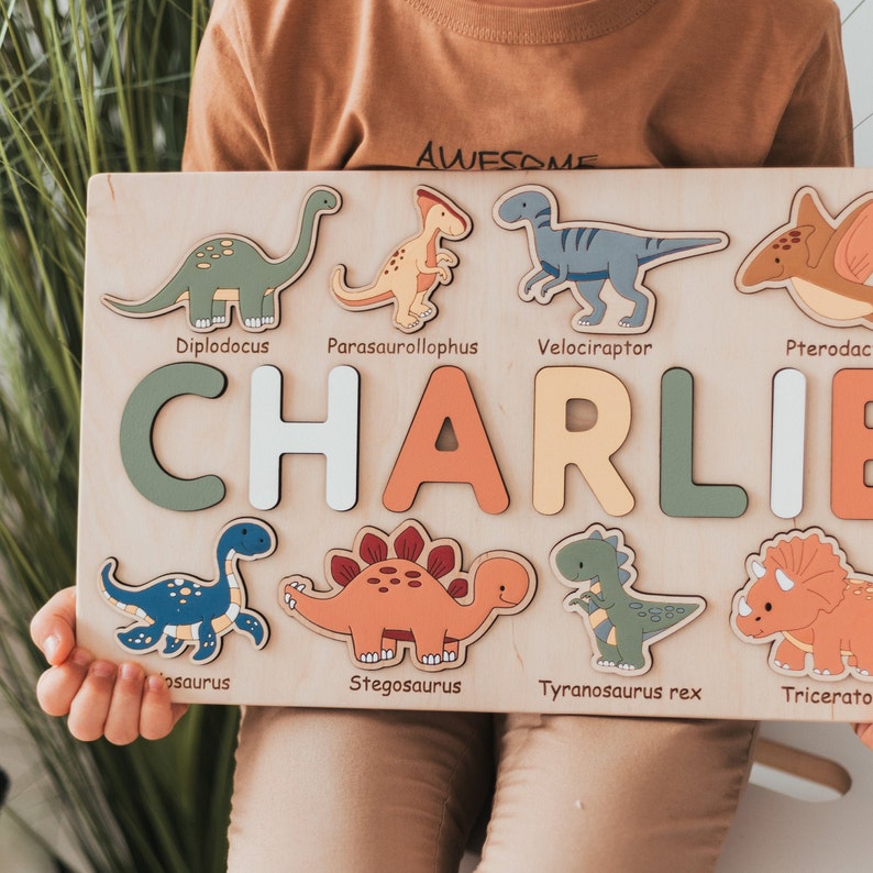 Dinosaur Name Puzzle, Baby Boy, 2 Years Old, Personalized Gift, Montessori Toy, Easter Gifts For Kids, Custom Puzzle, Dino Baby Shower image 7