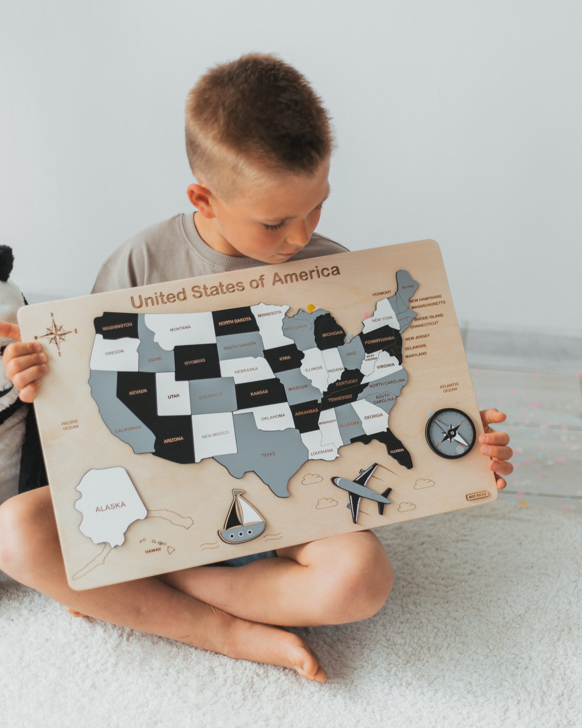 United States Wood Puzzle US Map for Kids Wooden | Etsy