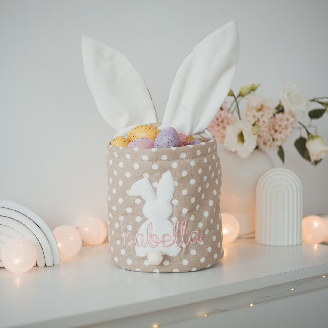 Cute Baby Girl Easter Basket, Custom Embroidered Easter Baskets for