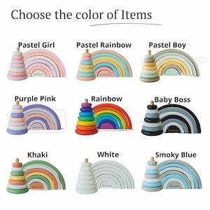 Baby Nursery Decor Khaki Ring Stacker Wooden Baby Toy Rainbow Nursery Decor Montessori Toys Pyramid Toy image 8