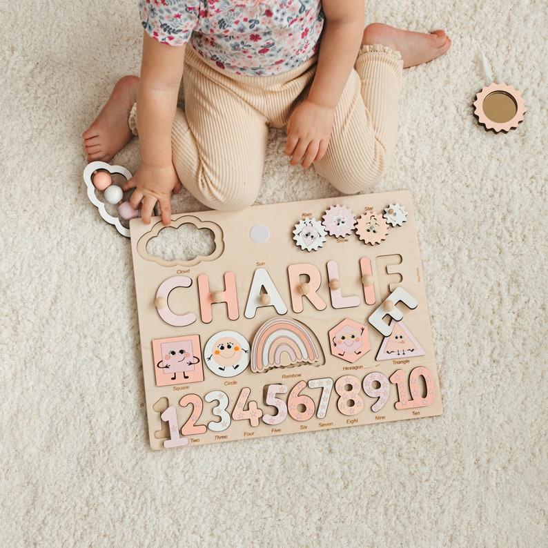 Personalized Busy Board Custom Birthday Baby Gift Wooden Name Puzzle Educational Toys For Kids Montessori Board Sensory Toys For Toddlers image 4