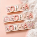 Name Puzzle Girl - Wooden Toy with Butterfly at extra charge - Kids Name Sign - Customized Puzzle - First Christmas Gift For Toddlers product logo