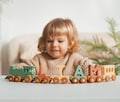 Boho Personalized Train | Train Name With Magnets First Birthday Gift Baby Toys Wooden Train With Railway Fidget Toys For Kids Nursery Decor