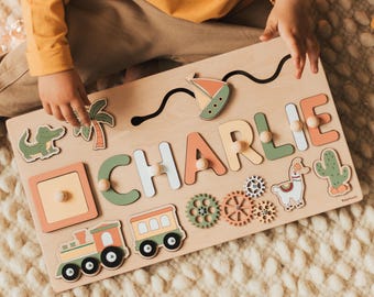 Busy Board, 1st Birthday Boy Gift, Name Puzzle Baby, Montessori Board 2 Years Old, Wooden Sensory Toy, Personalized Gifts For Kids