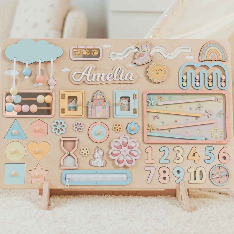 Montessori Large Activity Board Personalized Baby Gift Custom Busy Board 1 2 3 Year Old Christmas Gift For Kids Educational Toy image 1