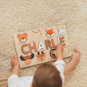 Custom Name Puzzle with Animals, Personalized Birthday Gift, Christmas Gifts For Toddlers, Unique Baby Gift, Wooden Montessori Toys For Kids image 4