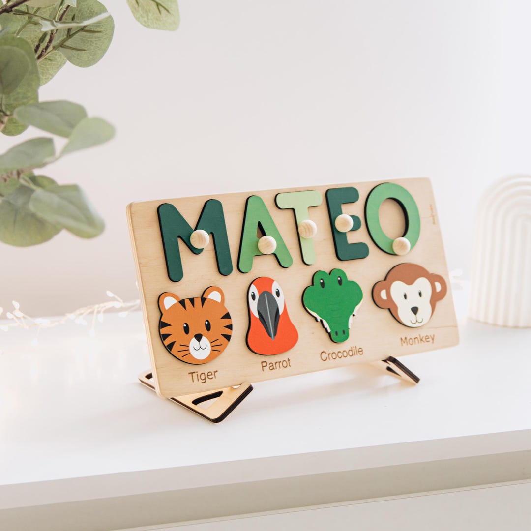 Personalized Safari Animal Name Puzzle for Toddler Boy Montessori Toys ...