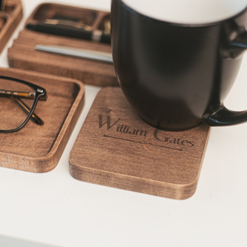 Desk Organizer, Headphone Holder, Office Accessories, Wooden Tray For Men, Personalized Father's Day Gift, Sticker Storage Box, Teacher Gift image 5