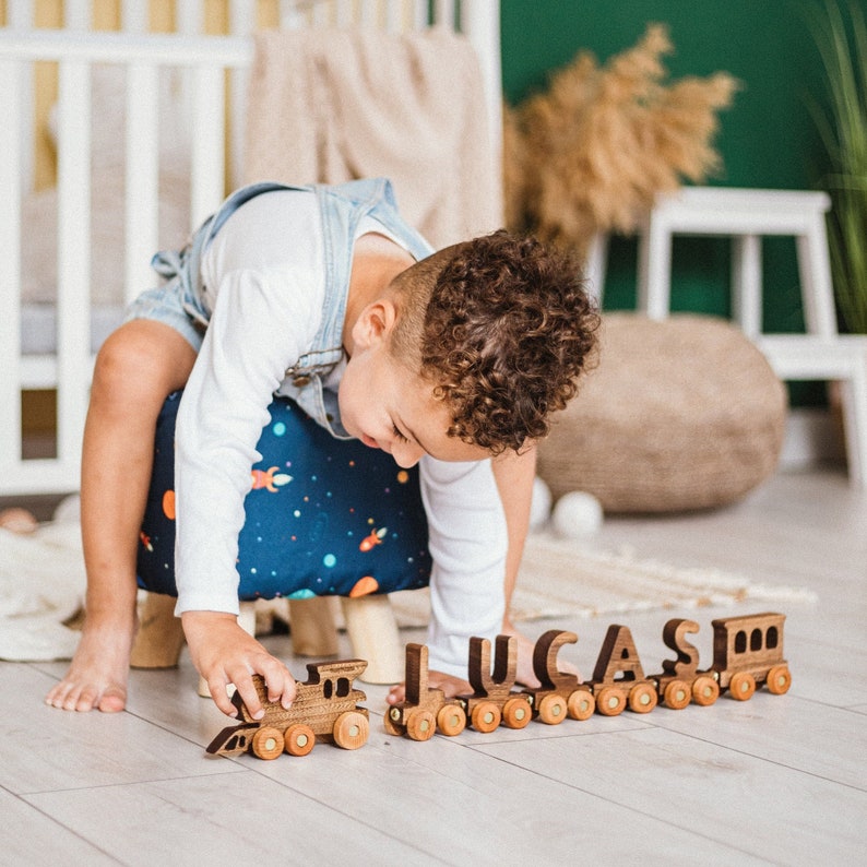 Wooden Train With Name, 1 Year Old Boy, 1st Birthday Gift, Wooden Montessori Toy For Toddlers, Baby Boy Personalized Gift, Custom Name Sign image 3