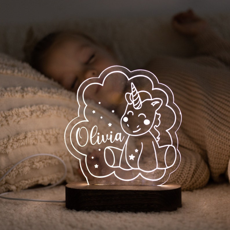 Baby Night Light, Cute Rainbow Night Light, Personalized Night Light, Custom Night Light, Baby Girl Gift, Rainbow Night Light, Gift For Kids Unicorn (dark base)